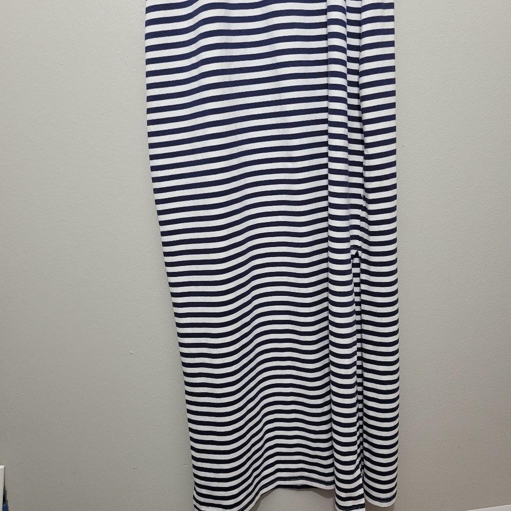 🍒Sail To Sable Long Navy Blue White Stiped Dress M - Picture 3 of 5